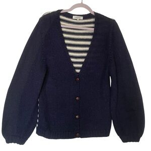 Elliot Mann Alpaca Wool Navy‎ Cardigan Sweater Size M Soft & Cozy